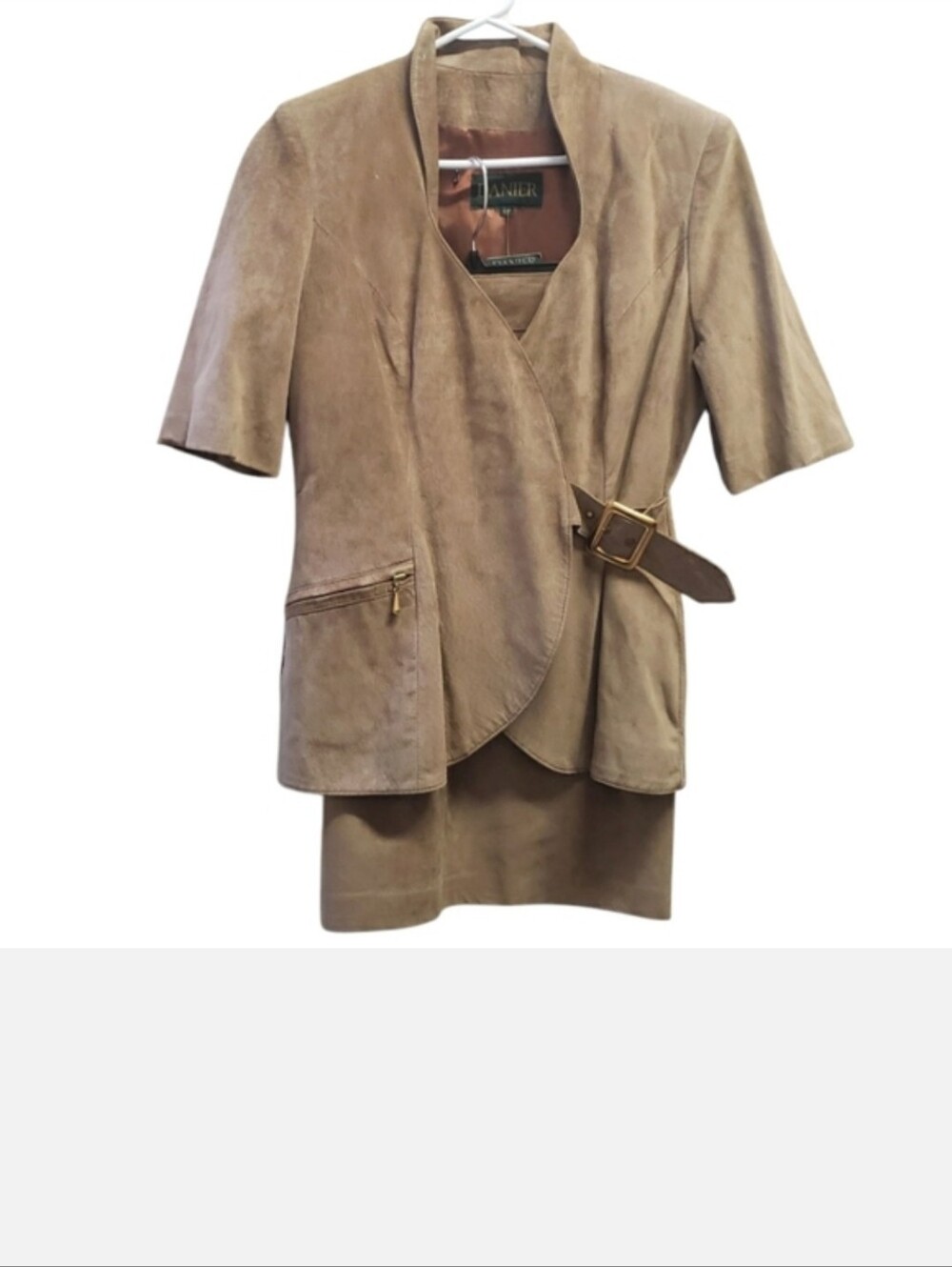 Danier Skirt Suit Jacket Set 90s Vintage Suede Leather Size S Jacket 10 Skirt